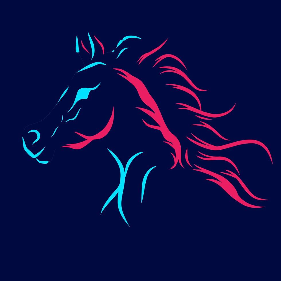 diseño colorido del logotipo del retrato de arte pop de la línea de caballos con fondo oscuro. ilustración vectorial abstracta. fondo negro aislado para camiseta, afiche, ropa. vector