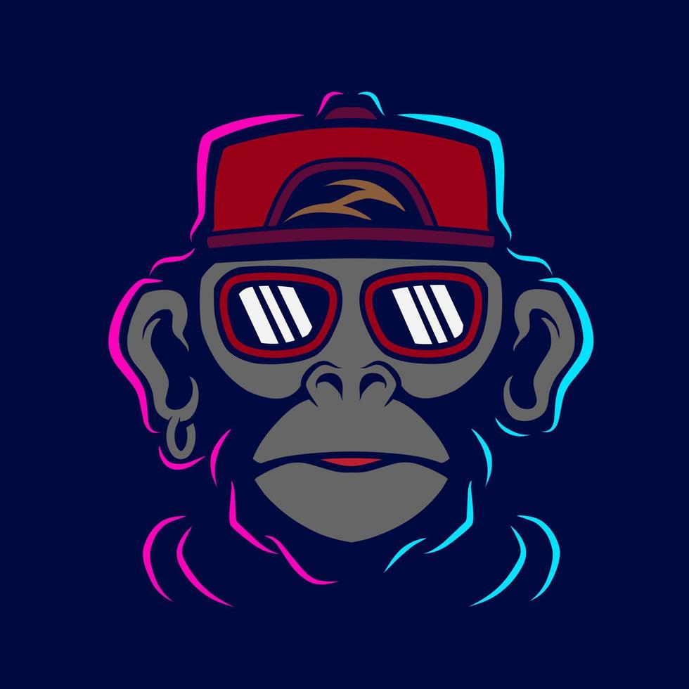 Funny funky monkey Line. Pop Art logo. Colorful design with dark background. Abstract vector illustration. Isolated black background for t-shirt, poster, clothing, merch, apparel, badge design