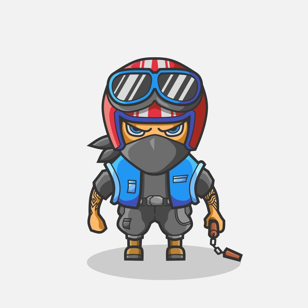 Cute retro biker rider character illustration. Simple animal vector design. Isolated with soft background.