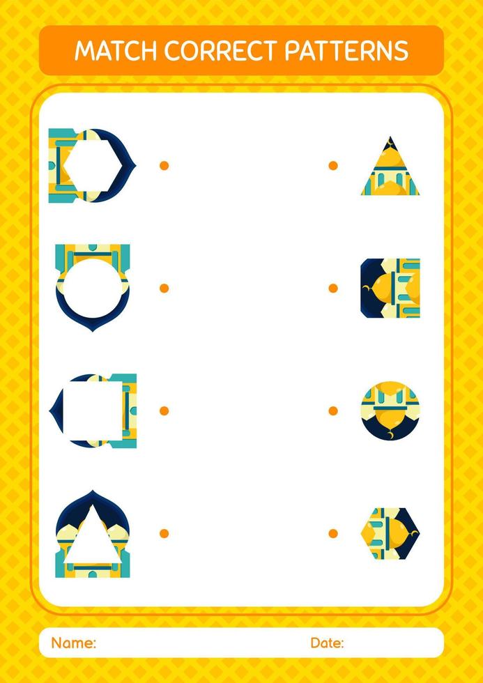 Match pattern game with mosque. worksheet for preschool kids, kids activity sheet vector