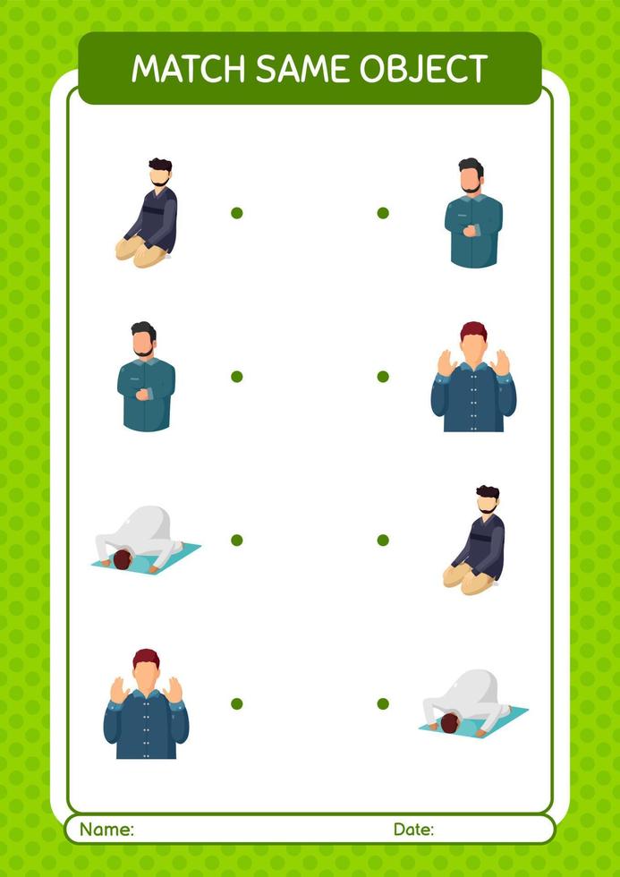 Match with same object game ramadan icon. worksheet for preschool kids, kids activity sheet vector