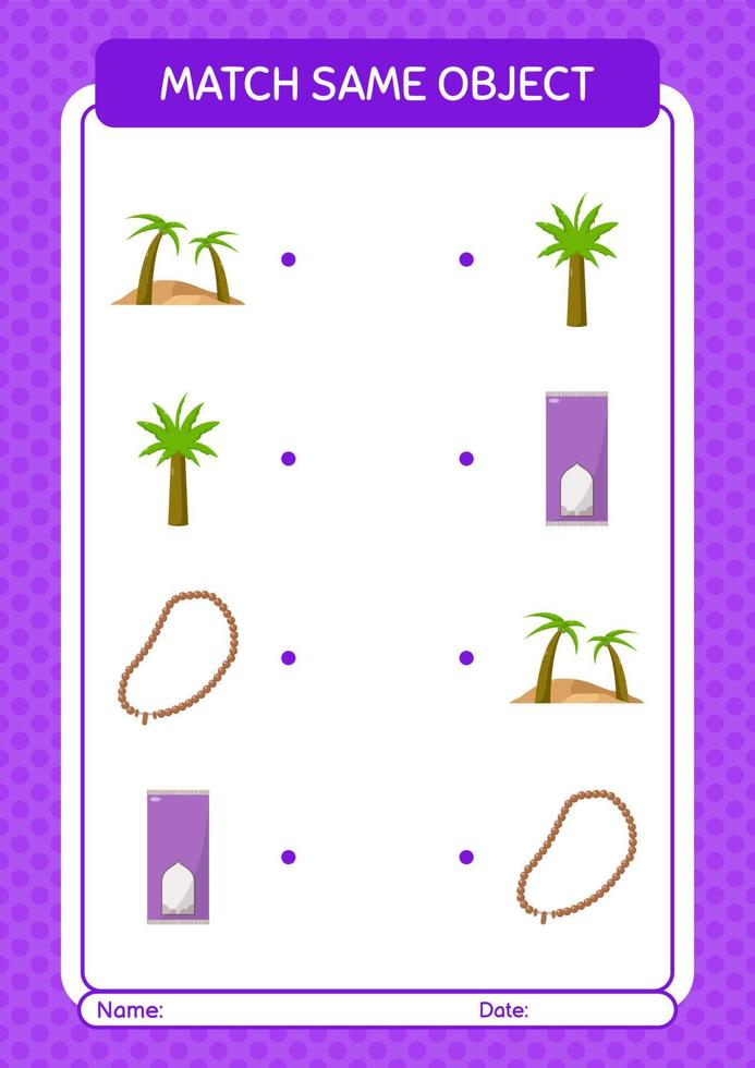 Match with same object game ramadan icon. worksheet for preschool kids, kids activity sheet vector