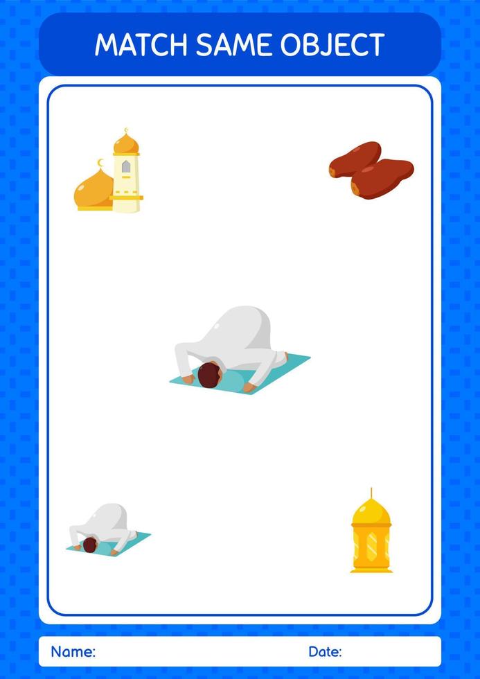 Match with same object game ramadan icon. worksheet for preschool kids, kids activity sheet vector