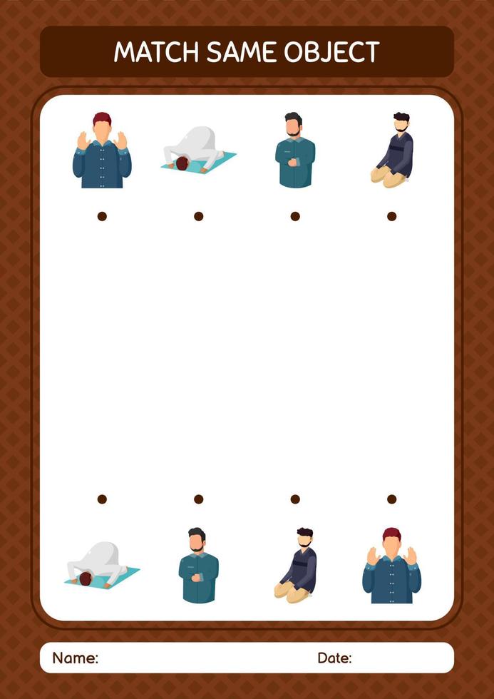 Match with same object game ramadan icon. worksheet for preschool kids, kids activity sheet vector
