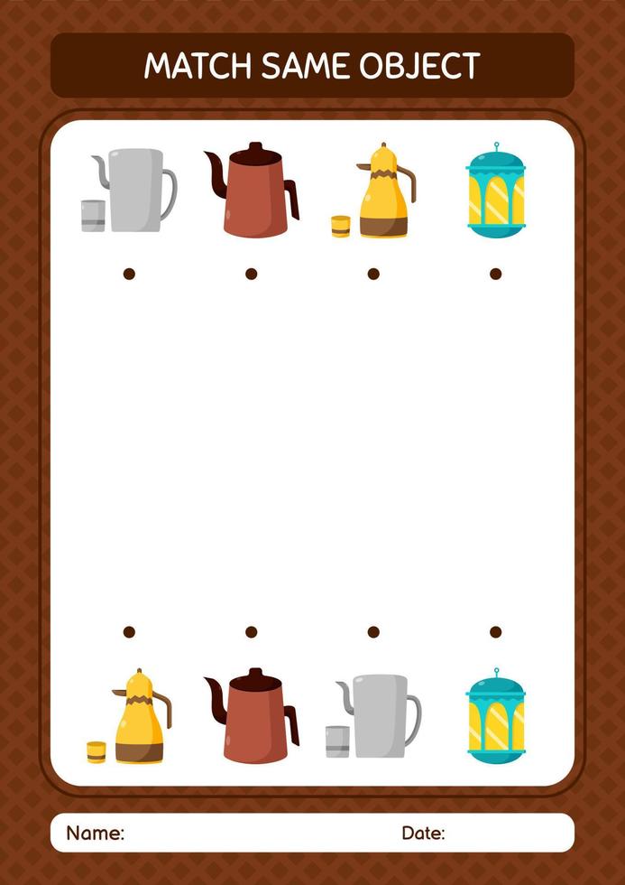 Match with same object game ramadan icon. worksheet for preschool kids, kids activity sheet vector