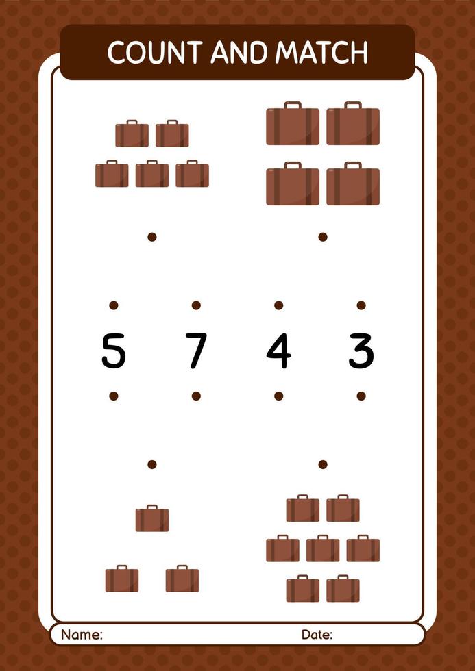 Count and match game with suitcase. worksheet for preschool kids, kids activity sheet vector