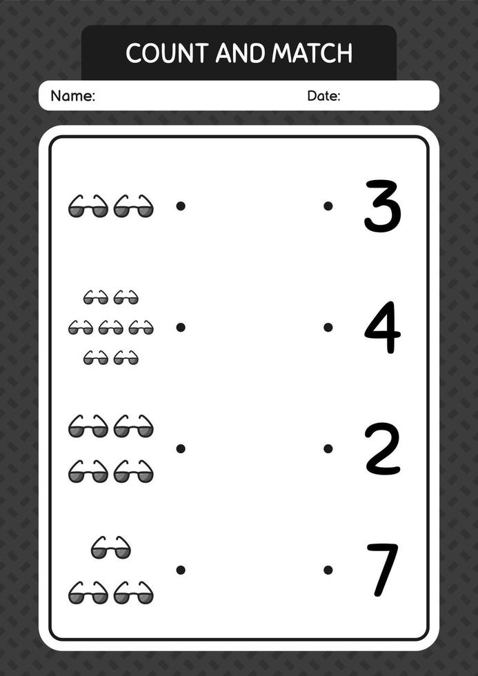 Count and match game with sunglasses. worksheet for preschool kids, kids activity sheet vector