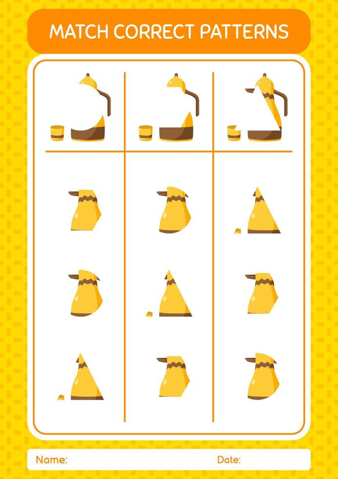 Match pattern game with arabic teapot. worksheet for preschool kids, kids activity sheet vector