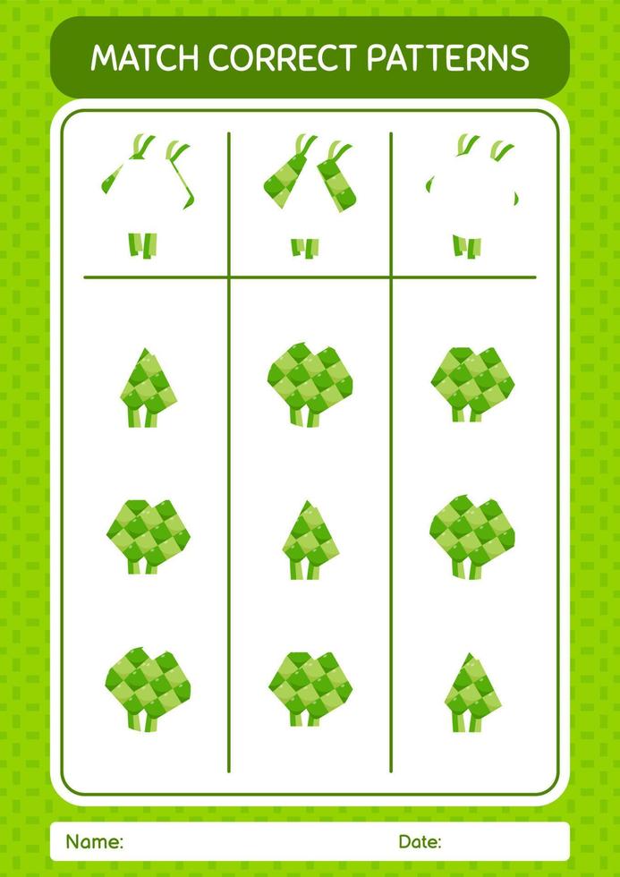 Match pattern game with ketupat. worksheet for preschool kids, kids activity sheet vector