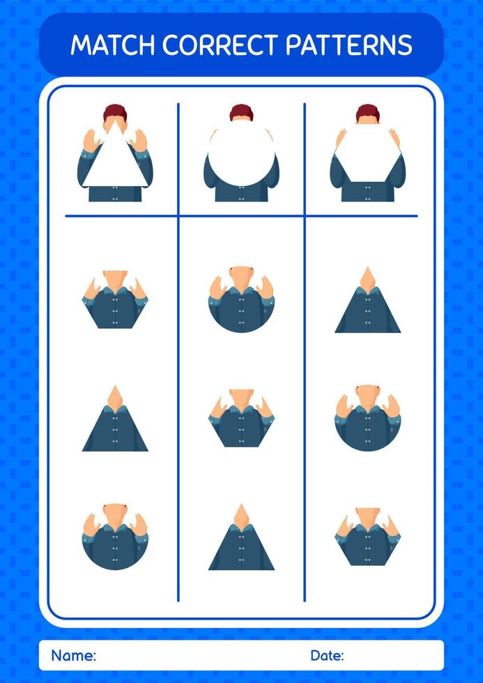 Match pattern game with praying. worksheet for preschool kids, kids activity sheet vector