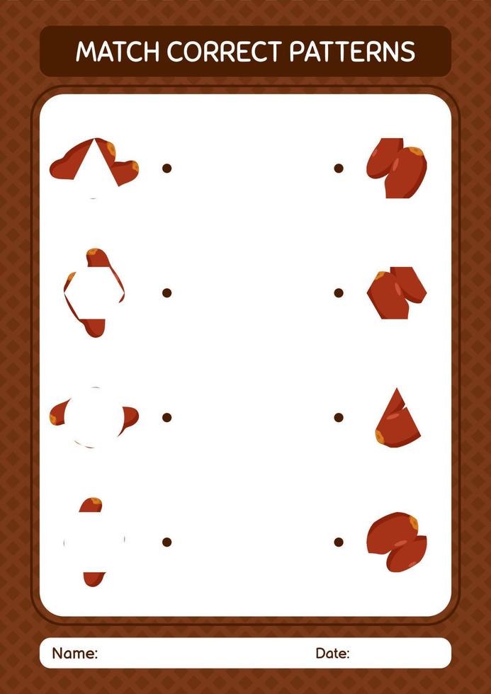 Match pattern game with dates fruit. worksheet for preschool kids, kids activity sheet vector