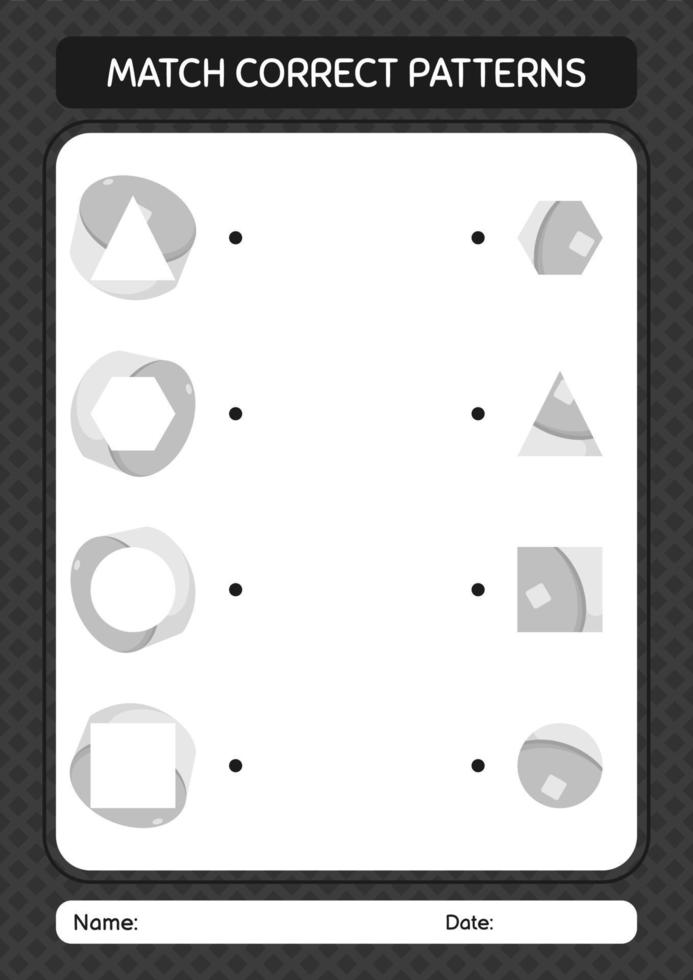 Match pattern game with cap. worksheet for preschool kids, kids activity sheet vector
