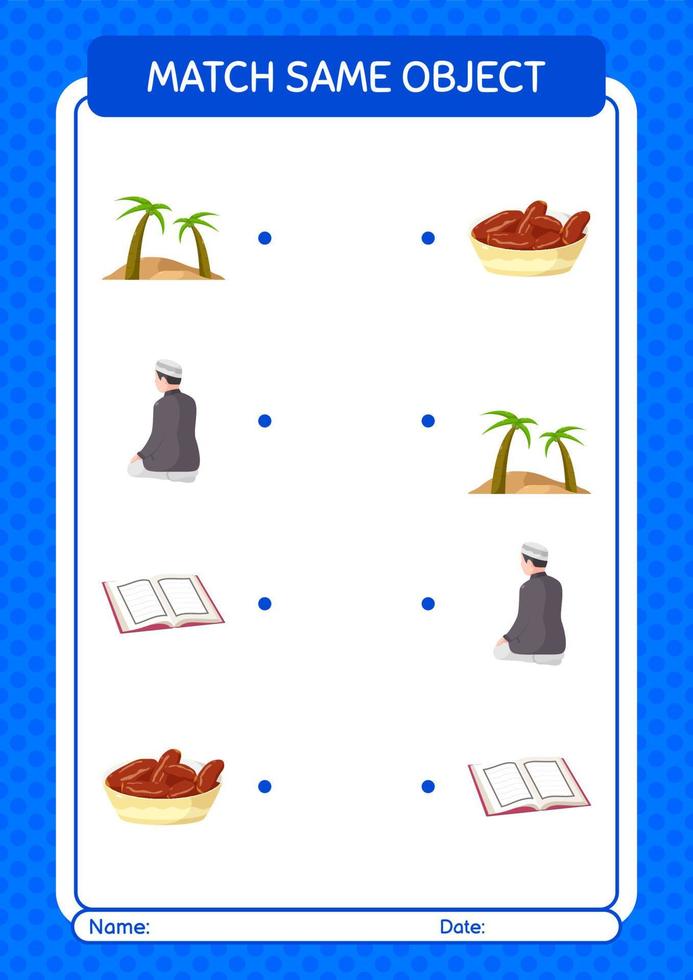 Match with same object game ramadan icon. worksheet for preschool kids, kids activity sheet vector