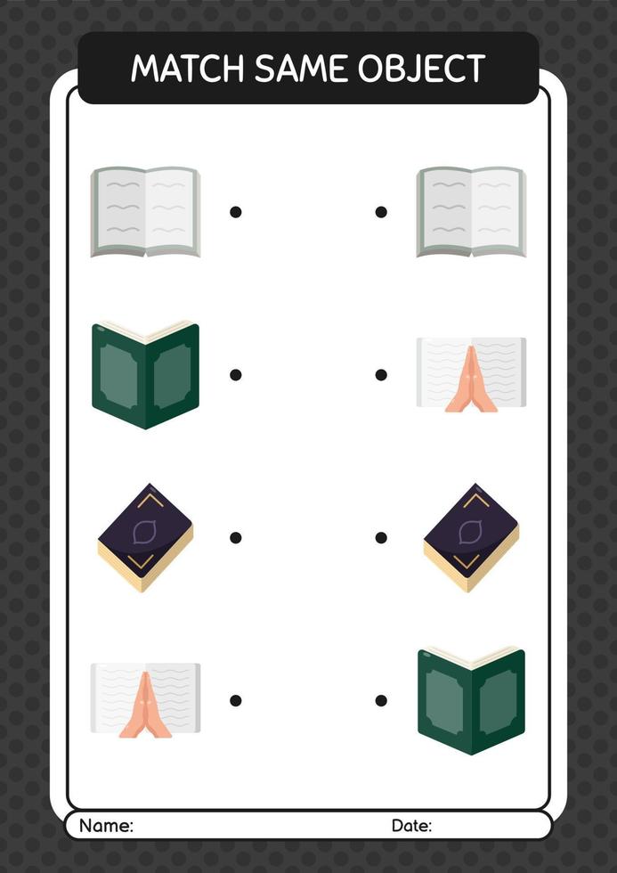 Match with same object game ramadan icon. worksheet for preschool kids, kids activity sheet vector