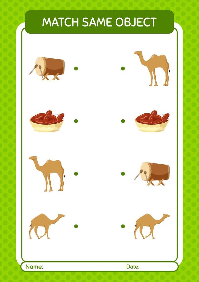 Match with same object game ramadan icon. worksheet for preschool kids, kids activity sheet vector