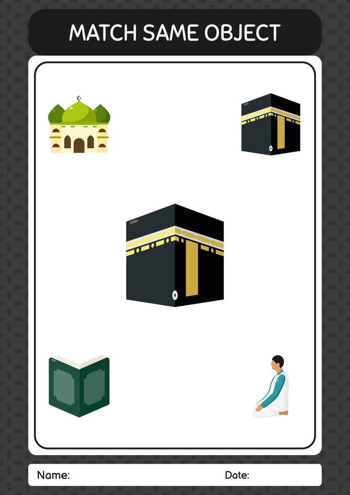 Match with same object game ramadan icon. worksheet for preschool kids, kids activity sheet vector