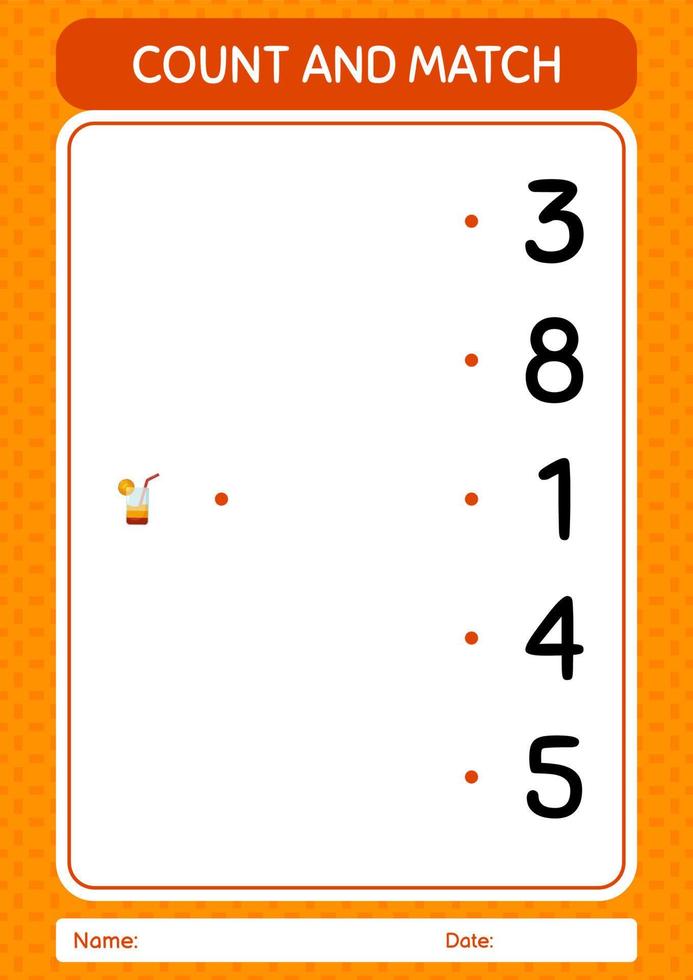 Count and match game with cocktail. worksheet for preschool kids, kids activity sheet vector