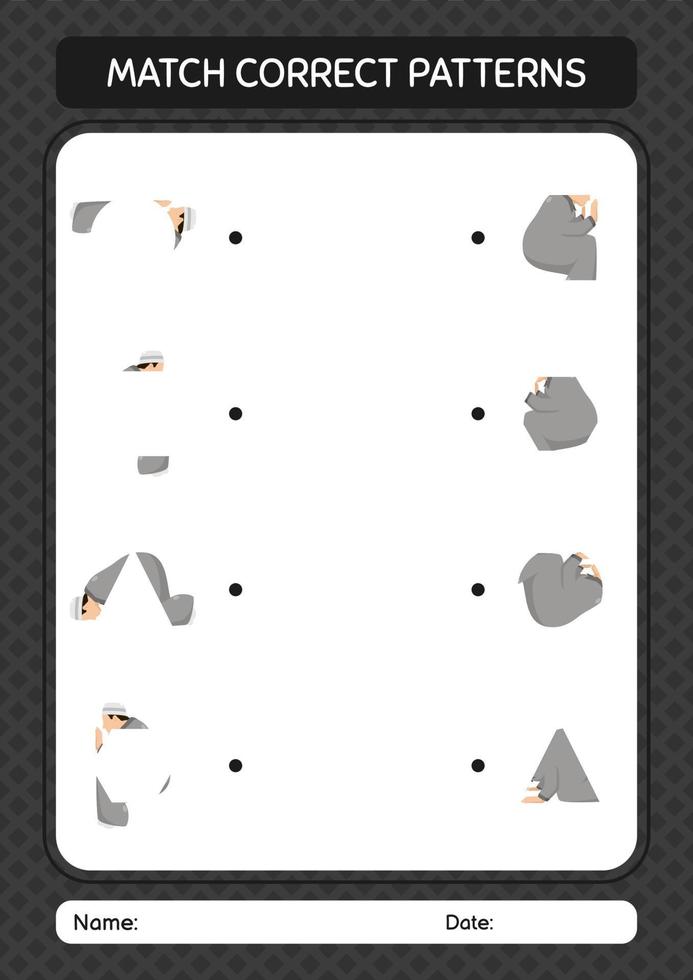 Match pattern game with praying. worksheet for preschool kids, kids activity sheet vector