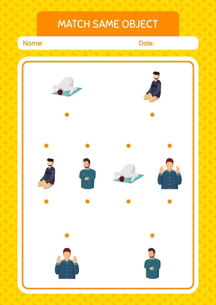 Match with same object game ramadan icon. worksheet for preschool kids, kids activity sheet vector