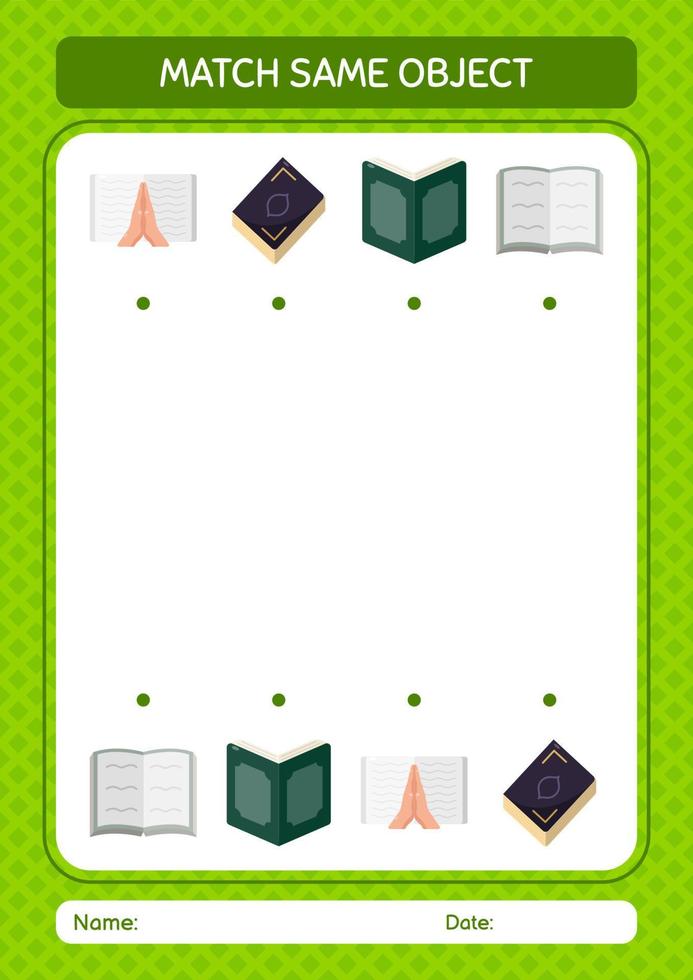Match with same object game ramadan icon. worksheet for preschool kids, kids activity sheet vector