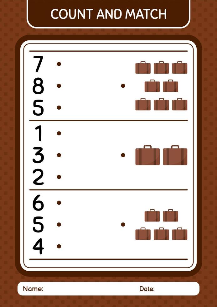 Count and match game with suitcase. worksheet for preschool kids, kids activity sheet vector