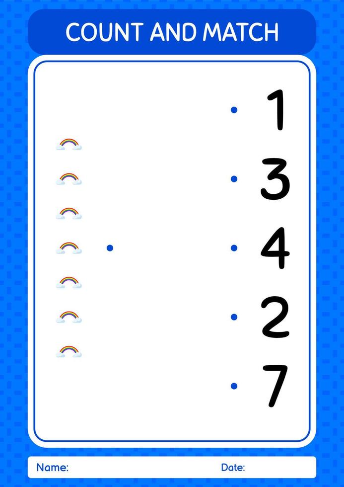 Count and match game with rainbow. worksheet for preschool kids, kids activity sheet vector