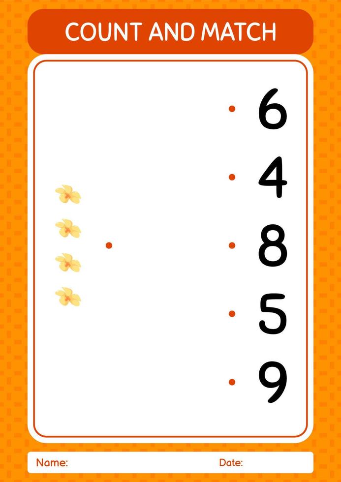 Count and match game with flower. worksheet for preschool kids, kids activity sheet vector