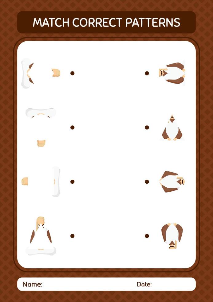 Match pattern game with arabian. worksheet for preschool kids, kids activity sheet vector