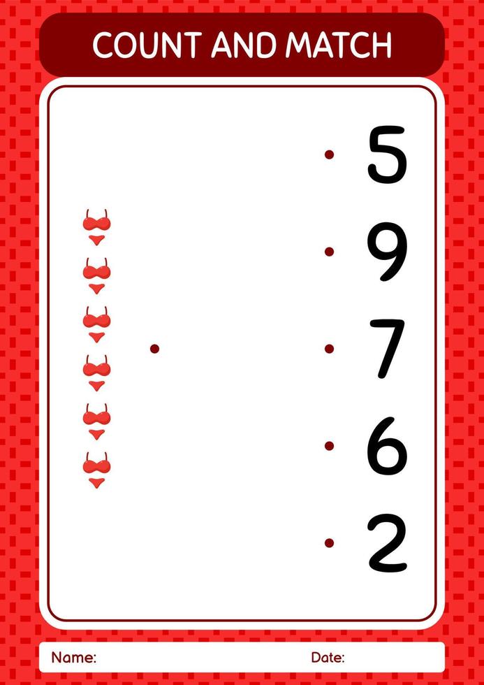 Count and match game with underwear. worksheet for preschool kids, kids activity sheet vector