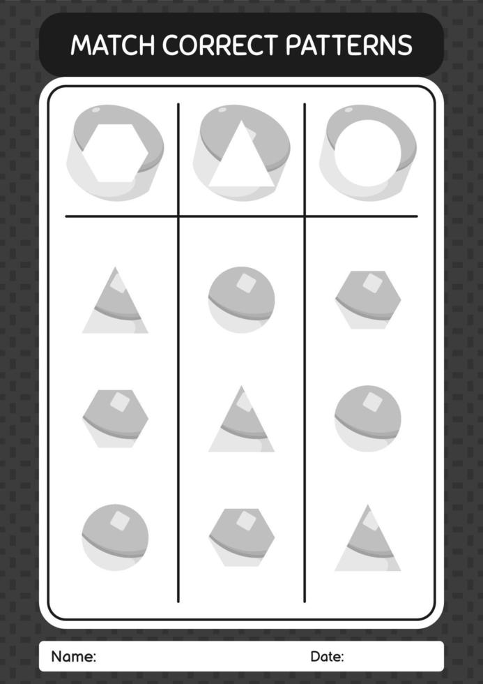 Match pattern game with cap. worksheet for preschool kids, kids activity sheet vector