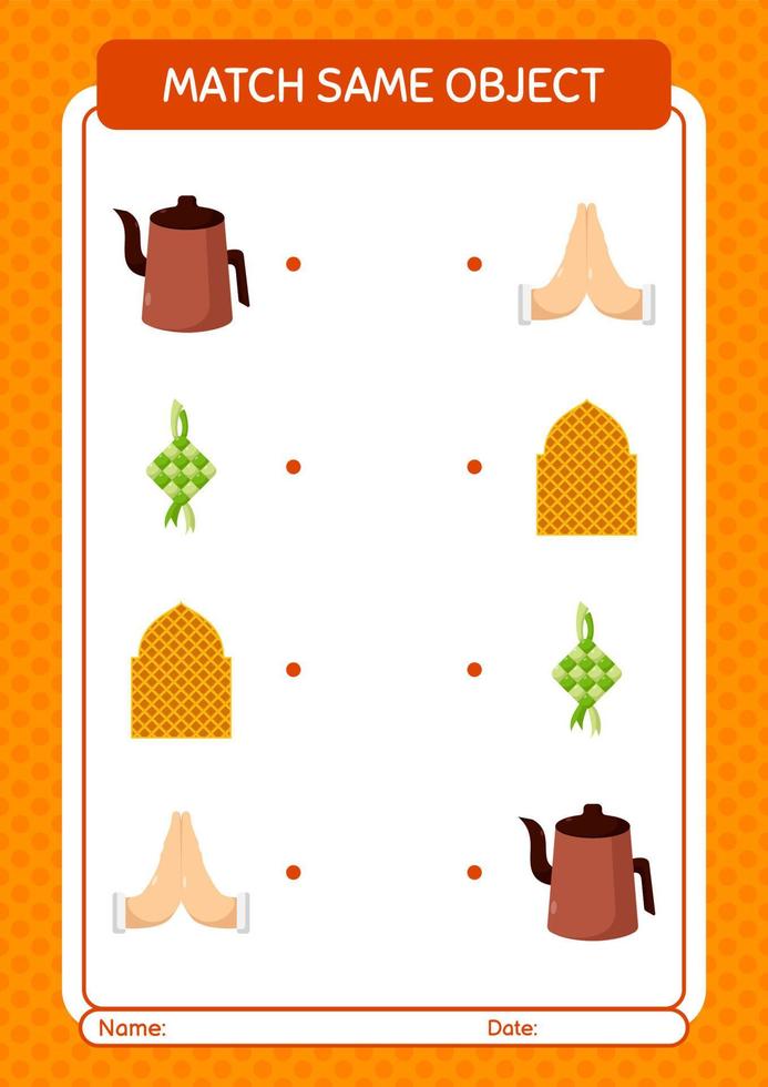 Match with same object game ramadan icon. worksheet for preschool kids, kids activity sheet vector