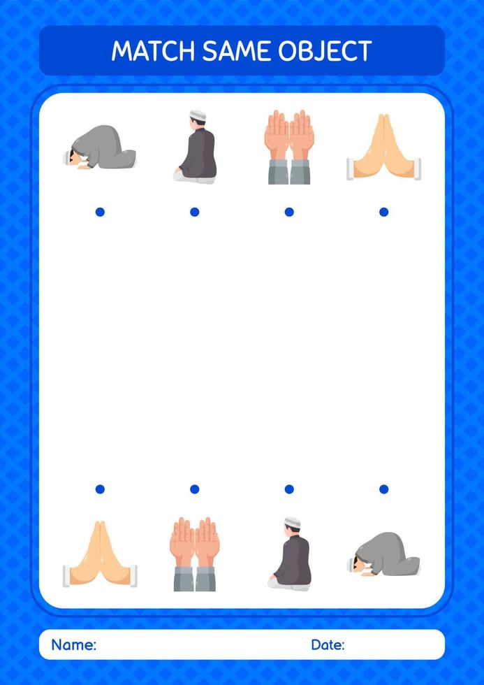 Match with same object game ramadan icon. worksheet for preschool kids, kids activity sheet vector