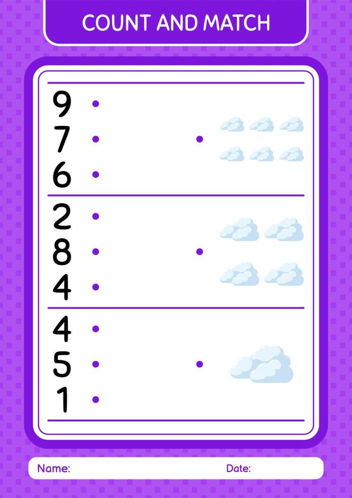 Count and match game with cloud. worksheet for preschool kids, kids activity sheet vector