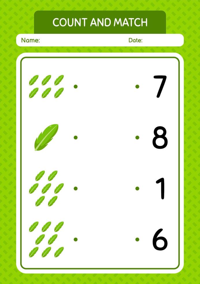 Count and match game with banana leaf. worksheet for preschool kids, kids activity sheet vector