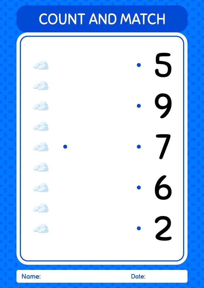 Count and match game with cloud. worksheet for preschool kids, kids activity sheet vector