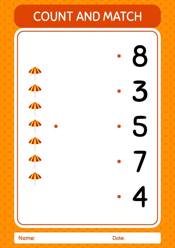 Count and match game with umbrella. worksheet for preschool kids, kids activity sheet vector