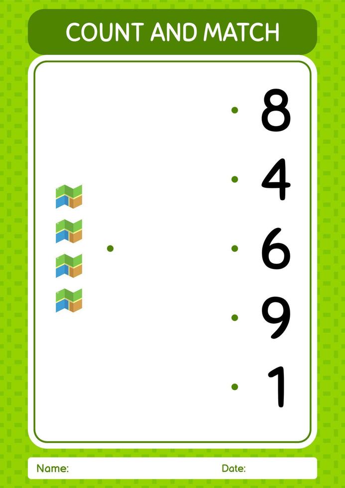 Count and match game with map. worksheet for preschool kids, kids activity sheet vector