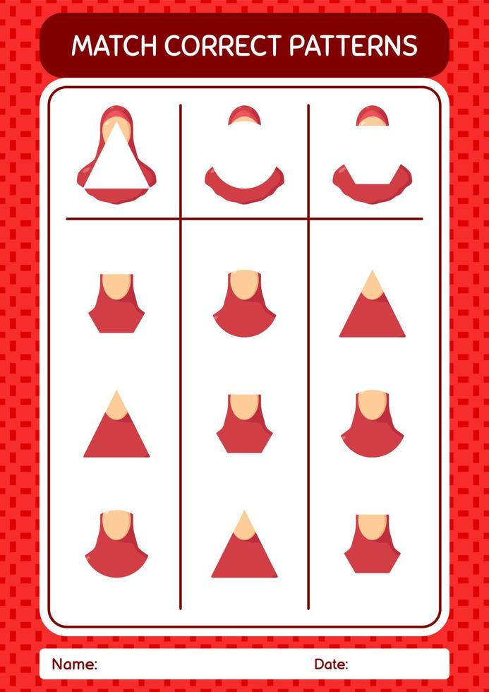 Match pattern game with female moslem. worksheet for preschool kids, kids activity sheet vector
