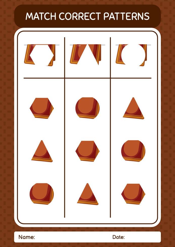 Match pattern game with prayer rug. worksheet for preschool kids, kids activity sheet vector