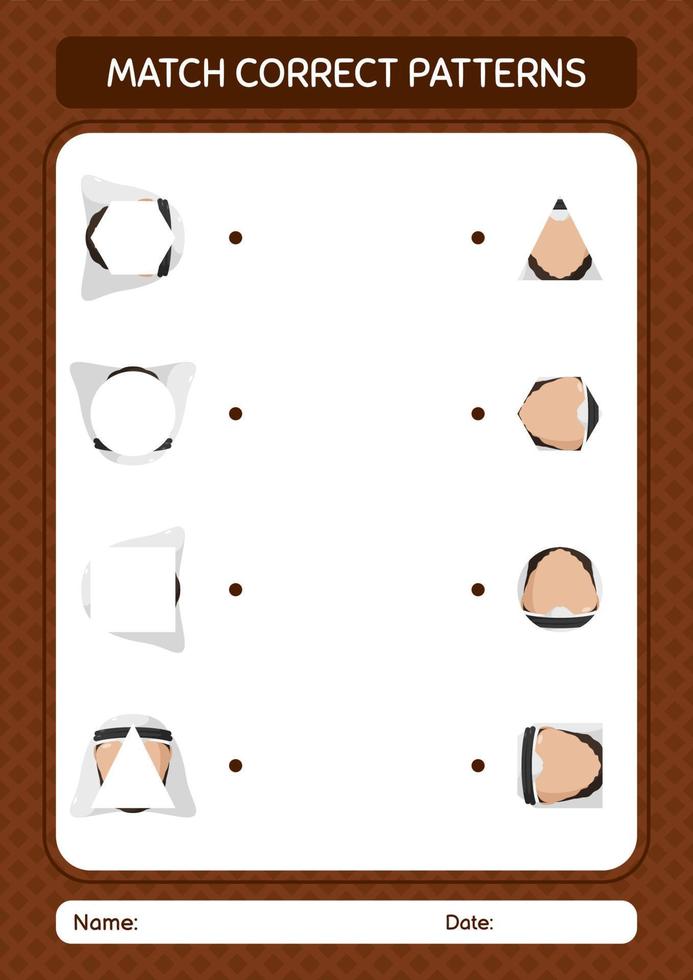 Match pattern game with arabian. worksheet for preschool kids, kids activity sheet vector