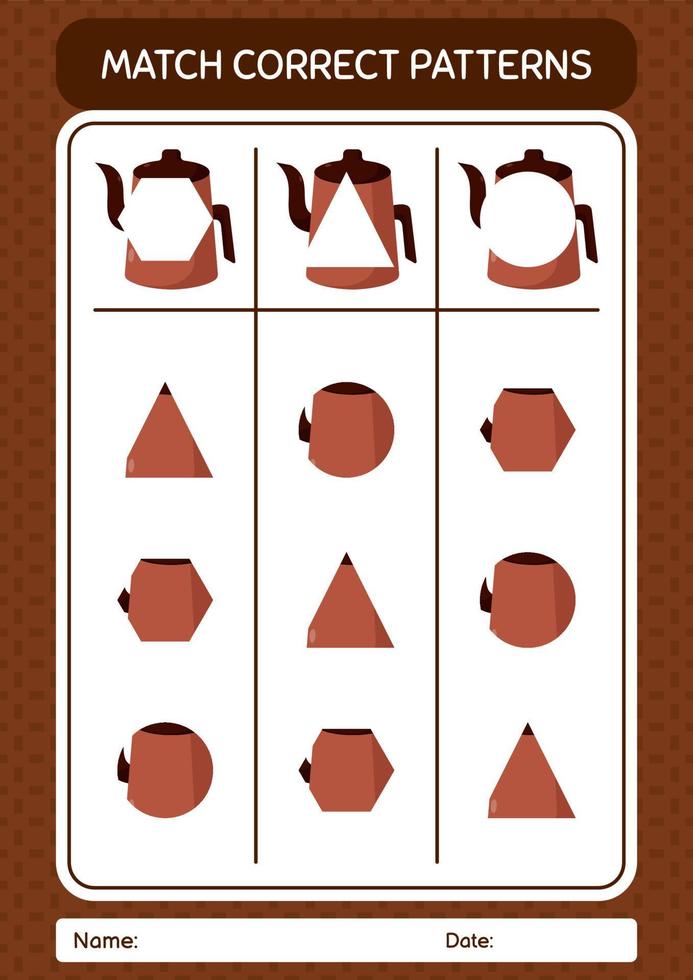 Match pattern game with arabic teapot. worksheet for preschool kids, kids activity sheet vector