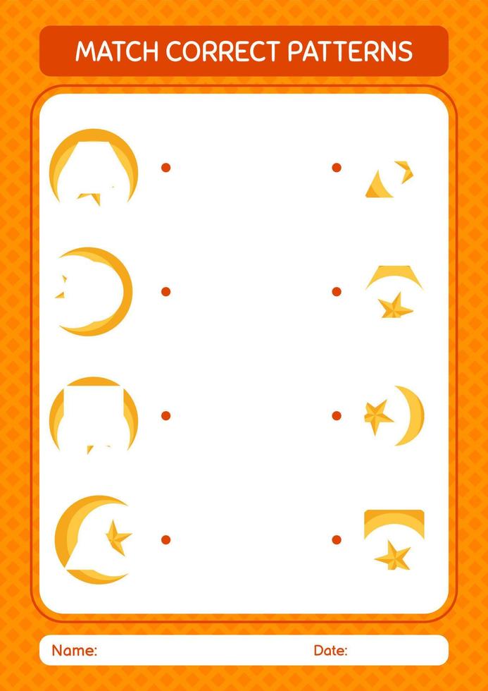 Match pattern game with moon and star. worksheet for preschool kids, kids activity sheet vector