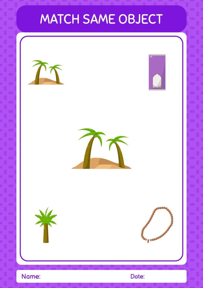 Match with same object game ramadan icon. worksheet for preschool kids, kids activity sheet vector