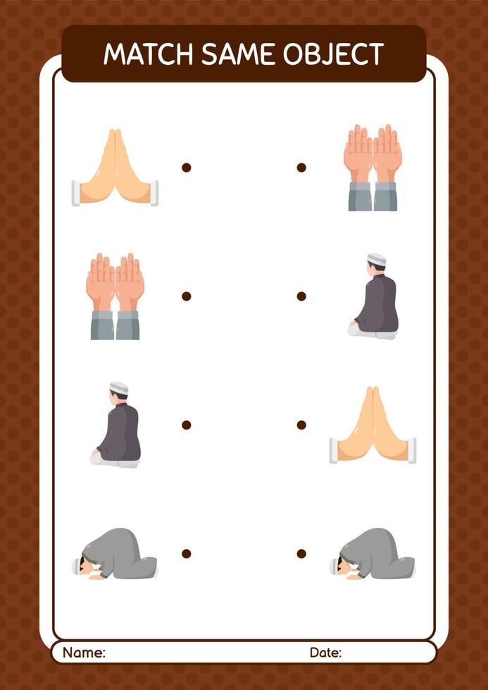 Match with same object game ramadan icon. worksheet for preschool kids, kids activity sheet vector