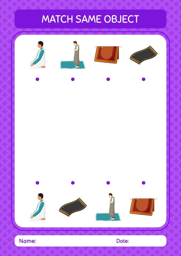 Match with same object game ramadan icon. worksheet for preschool kids, kids activity sheet vector