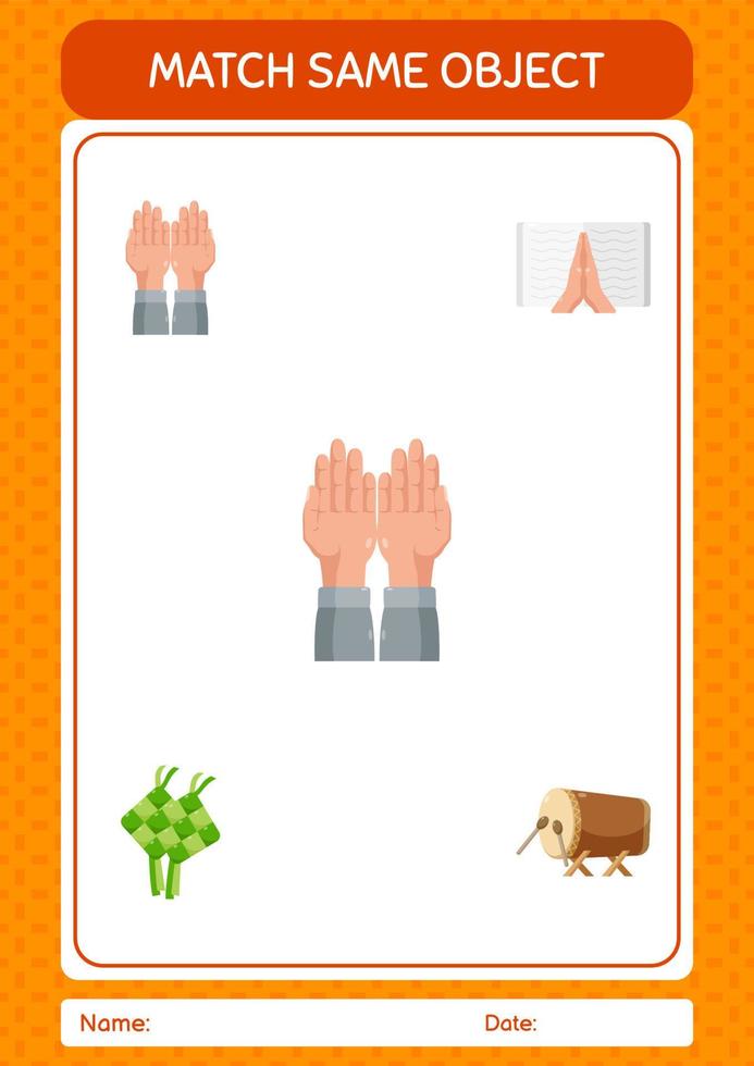 Match with same object game ramadan icon. worksheet for preschool kids, kids activity sheet vector