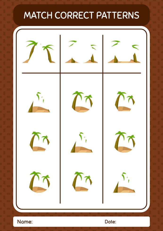 Match pattern game with oasis. worksheet for preschool kids, kids activity sheet vector