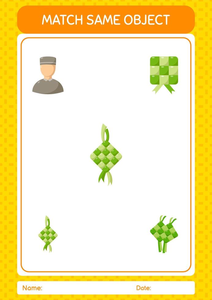 Match with same object game ramadan icon. worksheet for preschool kids, kids activity sheet vector