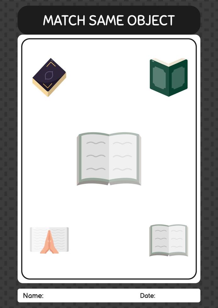 Match with same object game ramadan icon. worksheet for preschool kids, kids activity sheet vector