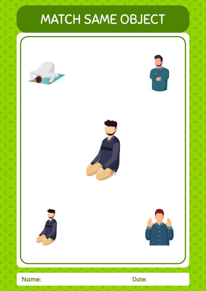 Match with same object game ramadan icon. worksheet for preschool kids, kids activity sheet vector